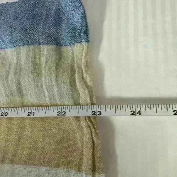 Lands' End Striped Linen Scarf Beige Cream Blue Nautical Coastal Summer Light - Picture 4 of 6